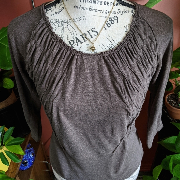 Max Studio Brown Ruched Top - Picture 3 of 11